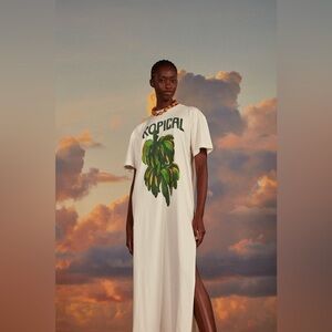 Farm Rio Tropical Banana Linen T-Shirt Midi Dress Size S